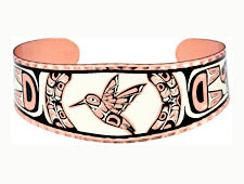 Pacific Coast Haida Style Hummingbird Diamond Cut Copper Bracelet