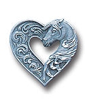Horse and heart diamond cut pewter pin