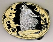 Howling Wolf with Gold Feathers Buckle