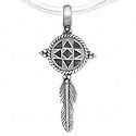Fine pewter mandella and feather pendant with chain