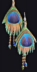 Crystal Beads & Peacock Feather Earrings