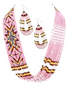 Pink Butterfly Beaded Lariat Necklace and Matching Earrings Set