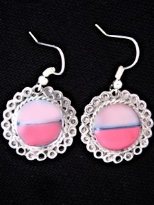 Pink Stone & Pink Shell Filigiree Inlaid Earrings