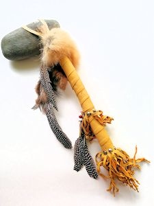 Red Fox & Guinea Feathers Stone Tomahawk