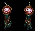 Rose flower Red and Green seed bead earrings