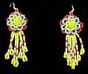 Rose flower Yellow and Blue seed bead earrings