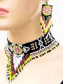 Sunburst Seed Beaded Choker Necklace & Earrings Set