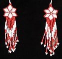 Shooting Star Red and White seed bead earrings.