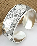 Squash Blossom and Leaves Silver Cuff Bracelet
