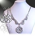 Silver Filgaree Floral Necklace & Earrings Set