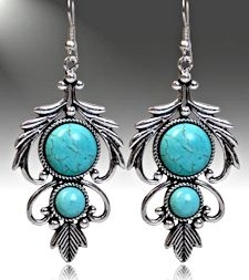 2 Stone Turquoise Feather Earrings