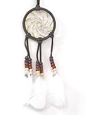 Beaded Brown with White Feathers 3" Spiral Dream Catcher Mirror Ornament