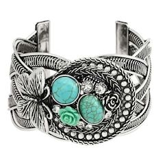 Turquoise Butterfly Rose Cuff Bracelet