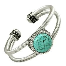 Turquoise and Diamond CZ Wire Cuff Bracelet