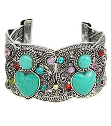 Turquoise Heart and Multistone CZ Cuff Bracelet