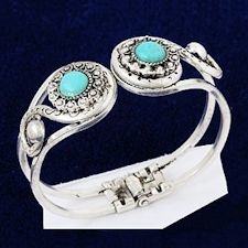 Hinged 2 Stone Turquoise Bracelet