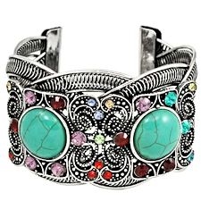 Turquoise and Multi-Colored CZ Cuff Bracelet