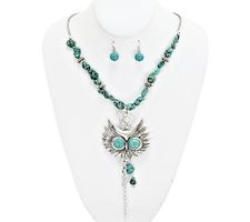 Great Horned Owl Turquoise Necklace & Earrings Set