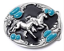 Two Horses Turquoise Belt Buckle