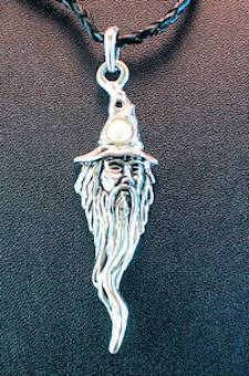 Wizard with pearl in hat pewter necklace
