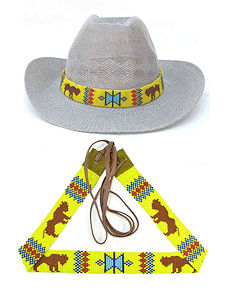 Yellow and Brown Buffalo Hand Beaded Hat Band or Belt