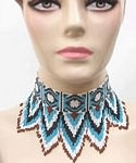 Turquoise, Brown & White Eye of God Beaded Choker Necklace