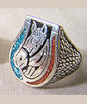Turquoise & Coral Horse with Horseshoe Ring