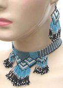 Turquoise Geometric Handcrafted Beaded Choker & Earrings Set