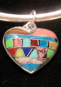 Turquoise & Pink Zuni Inspired Inlaid Heart Pendant