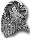 Howling Wolf with 2 Feathers Pin