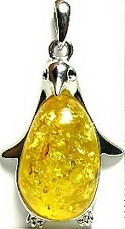 Yellow Amber Penguin Pendant #1659