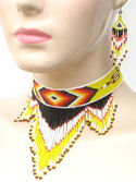Yellow Fire Seeing Eye Beaded Choker Necklace & Earrings Set