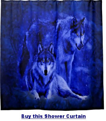 Winter Wolves blue shower curtain