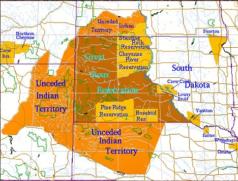 Map of present day Sioux Reservations, and their original reservation.